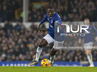 Abdoulaye Doucoure #16 of Everton F.C. is in action during the Premier League match between Everton and Wolverhampton Wanderers at Goodison...