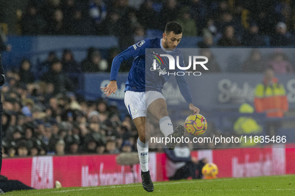 Dwight McNeil #7 of Everton F.C. participates in the Premier League match between Everton and Wolverhampton Wanderers at Goodison Park in Li...