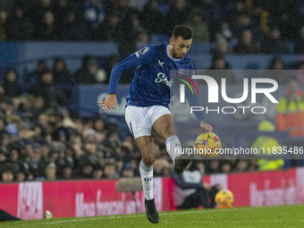 Dwight McNeil #7 of Everton F.C. participates in the Premier League match between Everton and Wolverhampton Wanderers at Goodison Park in Li...