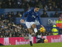 Dwight McNeil #7 of Everton F.C. participates in the Premier League match between Everton and Wolverhampton Wanderers at Goodison Park in Li...