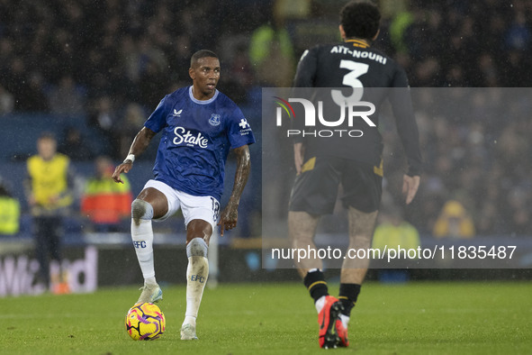 Ashley Young #18 of Everton F.C. is in action during the Premier League match between Everton and Wolverhampton Wanderers at Goodison Park i...