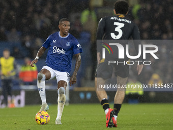 Ashley Young #18 of Everton F.C. is in action during the Premier League match between Everton and Wolverhampton Wanderers at Goodison Park i...