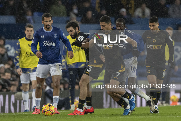 Rayan Ait-Nouri #3 of Wolverhampton Wanderers F.C. is in action during the Premier League match between Everton and Wolverhampton Wanderers...