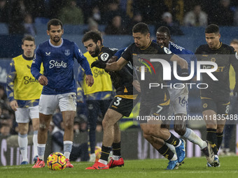 Rayan Ait-Nouri #3 of Wolverhampton Wanderers F.C. is in action during the Premier League match between Everton and Wolverhampton Wanderers...