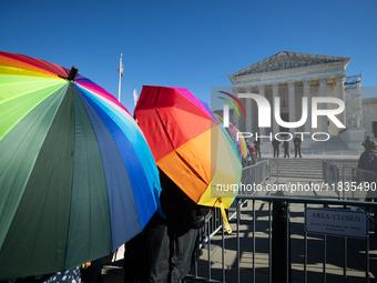 Supreme Court Police watch competing demonstrations over gender-affirming care for transgender children in Washington, DC, on December 4, 20...