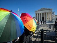 Supreme Court Police watch competing demonstrations over gender-affirming care for transgender children in Washington, DC, on December 4, 20...