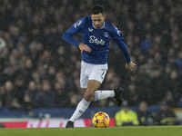 Dwight McNeil #7 of Everton F.C. is in action during the Premier League match between Everton and Wolverhampton Wanderers at Goodison Park i...