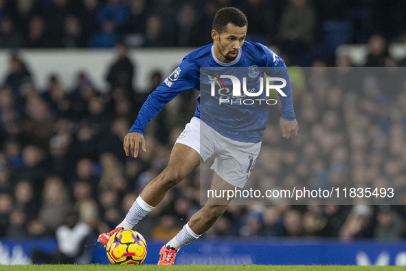 Iliman Ndiaye #10 of Everton F.C. is in action during the Premier League match between Everton and Wolverhampton Wanderers at Goodison Park...