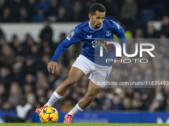 Iliman Ndiaye #10 of Everton F.C. is in action during the Premier League match between Everton and Wolverhampton Wanderers at Goodison Park...