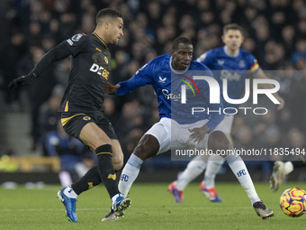 Abdoulaye Doucoure #16 of Everton F.C. is in action during the Premier League match between Everton and Wolverhampton Wanderers at Goodison...