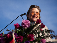 Actor Annette Bening speaks at a demonstration outside the Supreme Court in support of gender-affirming care for transgender children in Was...