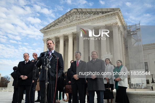 South Carolina Attorney General Alan Wilson speaks during a press conference following oral arguments at the Supreme Court on Tennessee's ba...