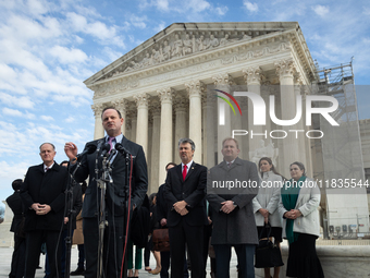 South Carolina Attorney General Alan Wilson speaks during a press conference following oral arguments at the Supreme Court on Tennessee's ba...