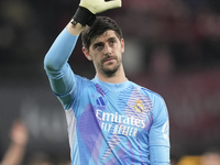 Thibaut Courtois goalkeeper of Real Madrid and Belgium greets after the La Liga match between Athletic Club and Real Madrid CF at Estadio de...