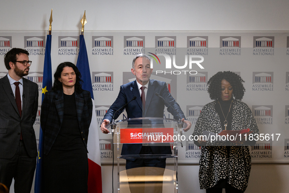 Emmanuel Gregoire, deputy of Socialistes et Apparentes, speaks during the press conference of the Socialistes et Apparentes group, accompani...