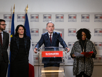 Emmanuel Gregoire, deputy of Socialistes et Apparentes, speaks during the press conference of the Socialistes et Apparentes group, accompani...