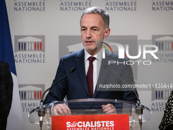 Emmanuel Gregoire, deputy of Socialistes et Apparentes, speaks during the press conference of the Socialistes et Apparentes group in the pre...