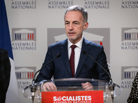 Emmanuel Gregoire, deputy of Socialistes et Apparentes, speaks during the press conference of the Socialistes et Apparentes group in the pre...