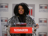 Beatrice Bellay, deputy of Socialistes et Apparentes, speaks during the press conference of the Socialistes et Apparentes group in the press...