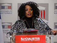 Beatrice Bellay, deputy of Socialistes et Apparentes, speaks during the press conference of the Socialistes et Apparentes group in the press...