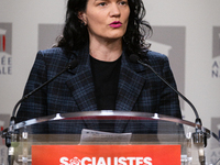 Melanie Thomin, deputy of Socialistes et Apparentes, speaks during the press conference of the Socialistes et Apparentes group in the press...