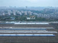 In Nanjing, China, on December 5, 2024, a photo shows EMU trains at Nanjing Bullet Train Station in East China's Jiangsu province. (