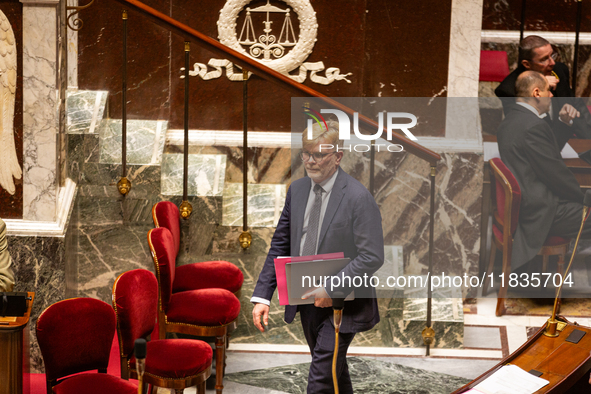 Marc Fesneau, President of the Les Democrates group, is seen during the session examining the report of the 2024 end-of-year finance bill at...