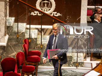 Marc Fesneau, President of the Les Democrates group, is seen during the session examining the report of the 2024 end-of-year finance bill at...