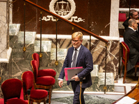 Marc Fesneau, President of the Les Democrates group, is seen during the session examining the report of the 2024 end-of-year finance bill at...