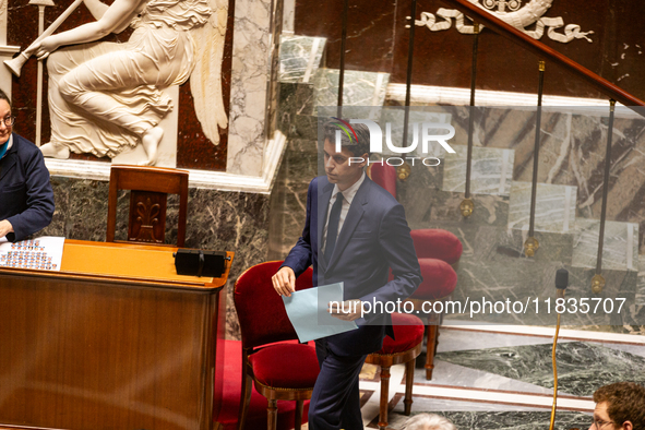 Gabriel Attal, President of the Ensemble pour la Republique group, is seen during the session of examination of the report of the 2024 end-o...