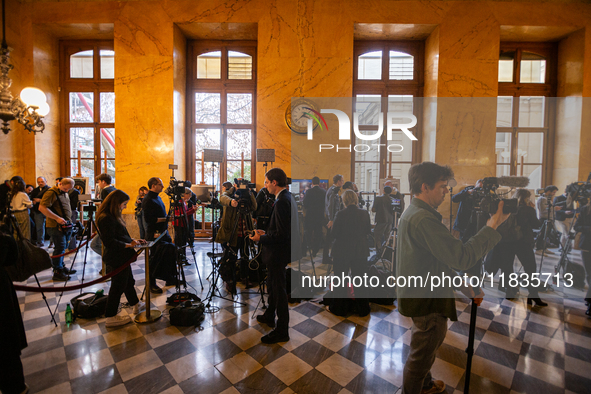 View of the area reserved for journalists in the National Assembly in Paris, France, on April 12, 2024. 