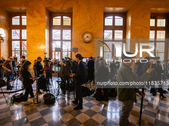 View of the area reserved for journalists in the National Assembly in Paris, France, on April 12, 2024. (