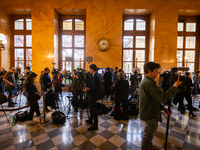 View of the area reserved for journalists in the National Assembly in Paris, France, on April 12, 2024. (