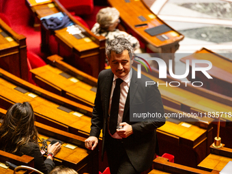 Gerald Darmanin, deputy of the Ensemble pour la Republique group, is seen during the session of examination of the report of the 2024 end-of...