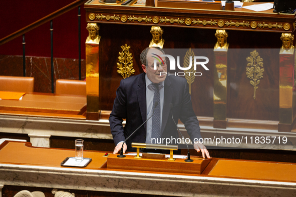 Emmanuel Maurel, deputy of the Gauche Democrate et Republicaine group, speaks during the session of examination of the report of the 2024 en...