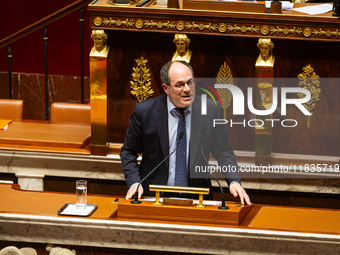 Emmanuel Maurel, deputy of the Gauche Democrate et Republicaine group, speaks during the session of examination of the report of the 2024 en...