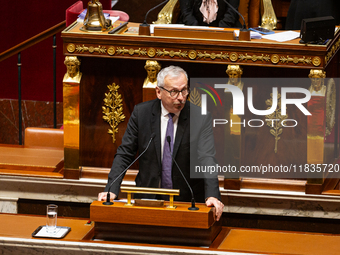 Jean-Rene Cazeneuve, deputy of the Ensemble pour la Republique group, speaks during the session of examination of the report of the 2024 end...