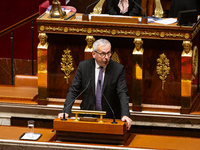 Jean-Rene Cazeneuve, deputy of the Ensemble pour la Republique group, speaks during the session of examination of the report of the 2024 end...