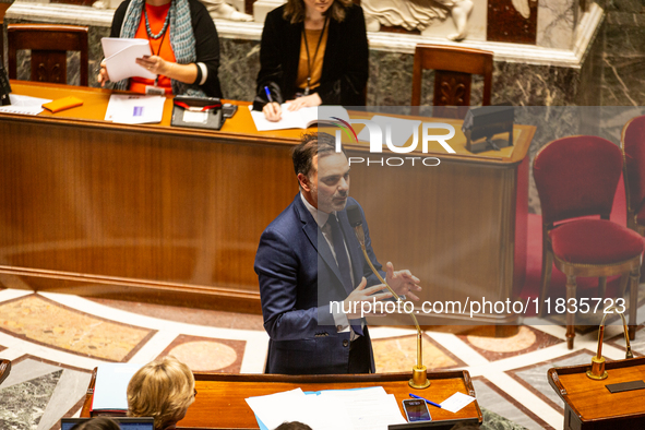 Laurent Saint-Martin, Minister attached to the Prime Minister, responsible for the Budget and Public Accounts, speaks during the session of...