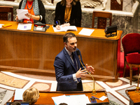 Laurent Saint-Martin, Minister attached to the Prime Minister, responsible for the Budget and Public Accounts, speaks during the session of...