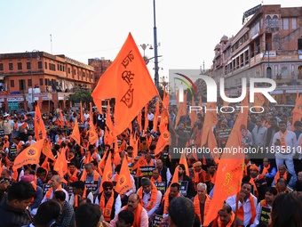 Members of the 'Sarv Hindu Samaj' protest against the arrest of Hindu monk Chinmoy Krishna Das in Bangladesh and the alleged atrocities on H...