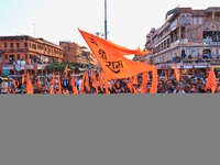 Members of the 'Sarv Hindu Samaj' protest against the arrest of Hindu monk Chinmoy Krishna Das in Bangladesh and the alleged atrocities on H...