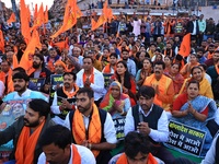 Members of the 'Sarv Hindu Samaj' protest against the arrest of Hindu monk Chinmoy Krishna Das in Bangladesh and the alleged atrocities on H...