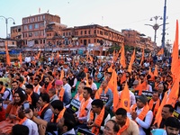 Members of the 'Sarv Hindu Samaj' protest against the arrest of Hindu monk Chinmoy Krishna Das in Bangladesh and the alleged atrocities on H...