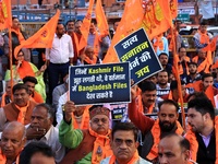 Members of the 'Sarv Hindu Samaj' protest against the arrest of Hindu monk Chinmoy Krishna Das in Bangladesh and the alleged atrocities on H...