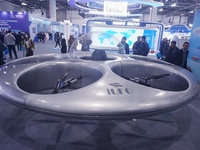 Visitors look at a manned flying saucer electric vertical take-off and landing (eVTOL) at the Zhejiang International Intelligent Transportat...