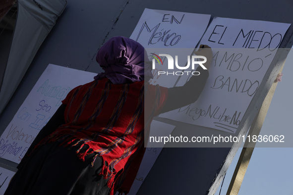 Feminist collectives outside the Reclusorio Oriente in Mexico City, Mexico, on December 4, 2024, accompany victims of sexual and digital vio...