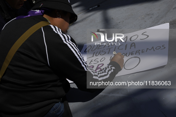 Feminist collectives outside the Reclusorio Oriente in Mexico City, Mexico, on December 4, 2024, accompany victims of sexual and digital vio...