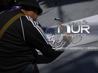 Feminist collectives outside the Reclusorio Oriente in Mexico City, Mexico, on December 4, 2024, accompany victims of sexual and digital vio...