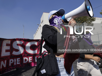 Feminist collectives outside the Reclusorio Oriente in Mexico City, Mexico, on December 4, 2024, accompany victims of sexual and digital vio...